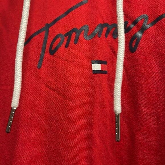 Plus soze 2xl/xxl tommy hilfiger red classic logo pullover hooded sweatshirt - Picture 3 of 5